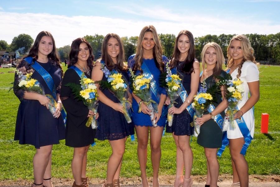 2015 Homecoming Court. From left to right: Emily Braisted, Jenna Di Marco, Alexa McFadden, Nikki Sacco, Jen Vatnik, Taylor Spiewack, and Gianna Zamarra. 